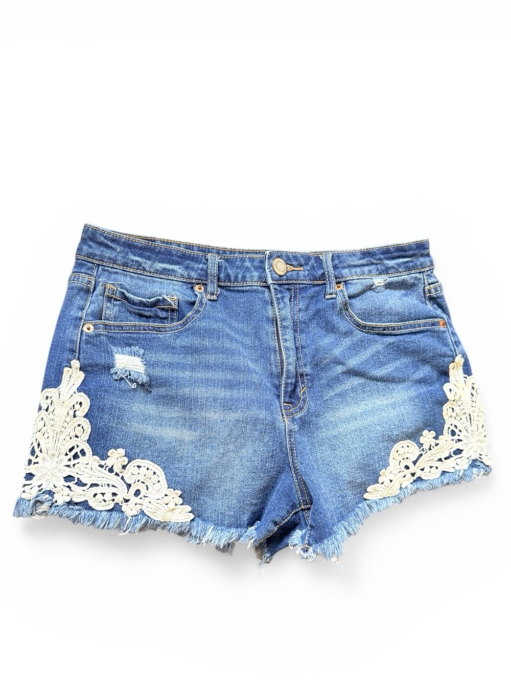 Aeropostale Blue Denim Shorts with Cream Lace Appliqué